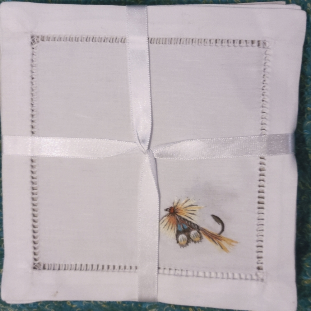 Henry's Handiwork Flyfishing linen cocktail Napkins
